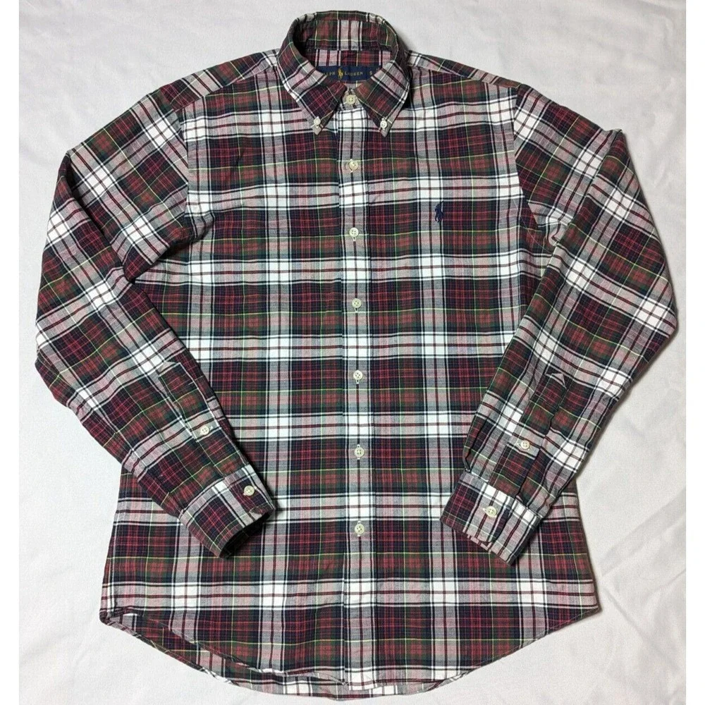 POLO RALPH LAUREN Men Small Red Blue Green Plaid Cotton Button-Up Shirt EUC‎